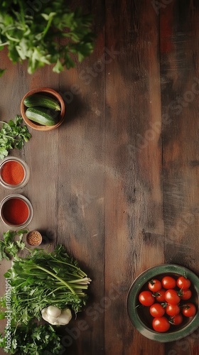 Wallpaper Mural [Fresh vegetables and herbs on rustic wooden table] Fresh Farm-to-Table Produce Display on Rustic Wooden Table with Fresh Tomatoes Basil Broccoli and Herbs Ready to Cook Torontodigital.ca