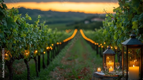 Wallpaper Mural Sunset vineyard with lanterns and candles. Torontodigital.ca