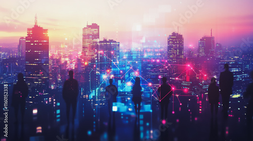 Wallpaper Mural abstract professional business team people innovation connection of line from nail node to node on Smart Innovation city with connection cyber security network reciprocity , networking concept Torontodigital.ca