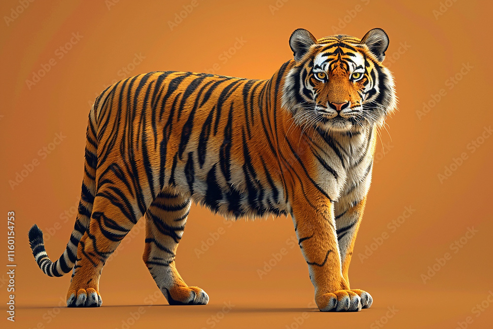 Obraz premium tiger in cartoon style on orenge background 