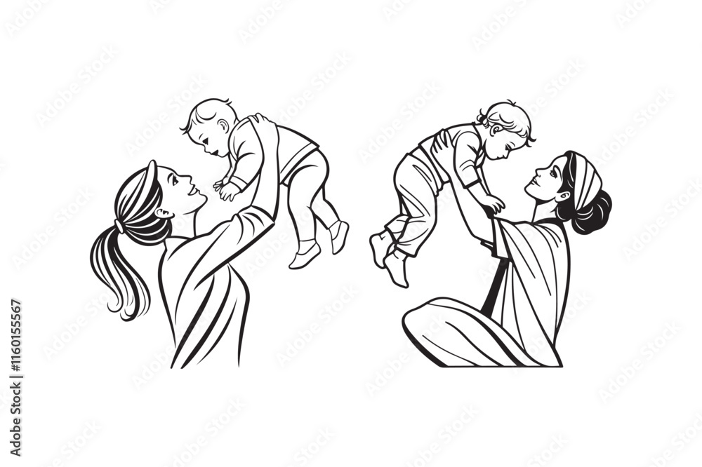 Obraz premium Mother day Line art, Mother day Silhouette Design