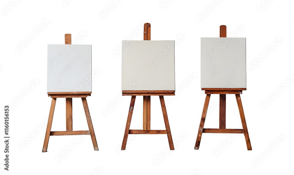 wooden easel with blank canvas on transparent background wooden easel with blank canvas on transparent background