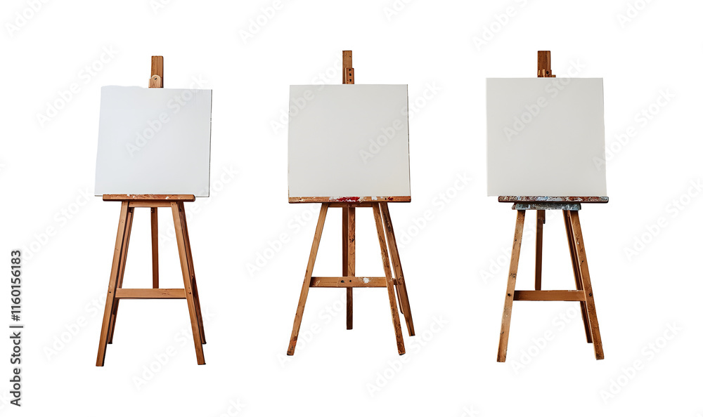 wooden easel with blank canvas on transparent background wooden easel with blank canvas on transparent background