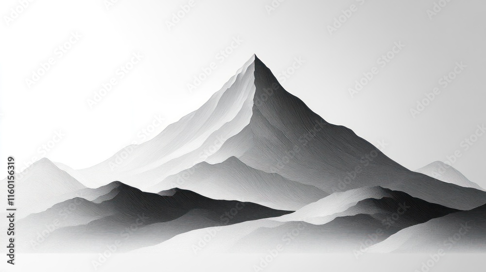 Fototapeta premium Striped grayscale mountain range, minimalist art.