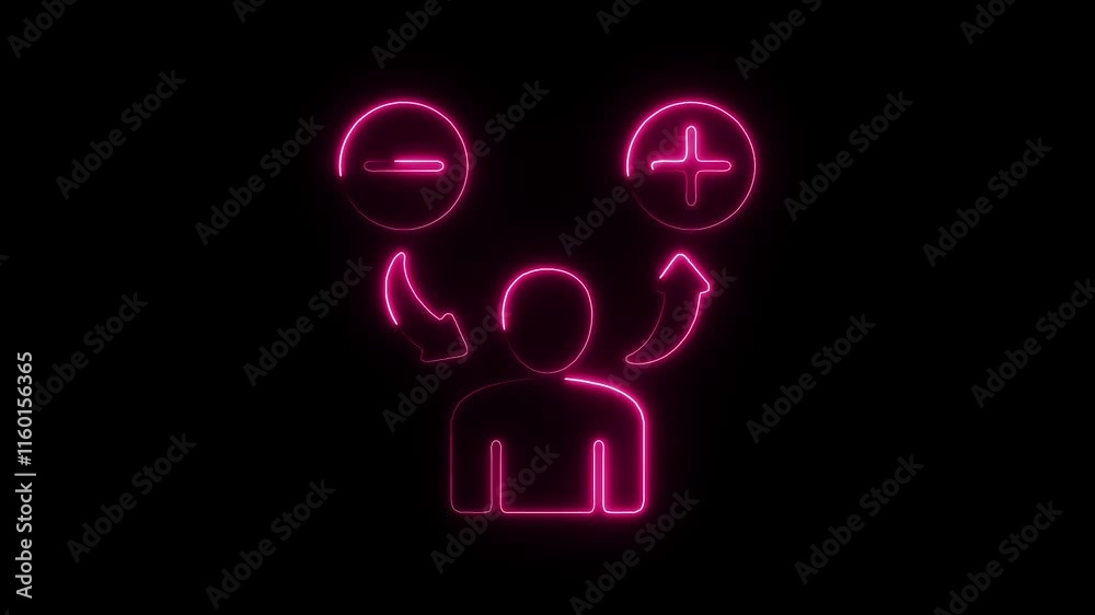 Glowing Neon Positive and Negative Choices Icon Attitude icon on Black Background, HD Video Motion Graphic Animation Glowing Neon Positive and Negative Choices Icon Attitude icon on Black Background, HD Video Motion Graphic Animation