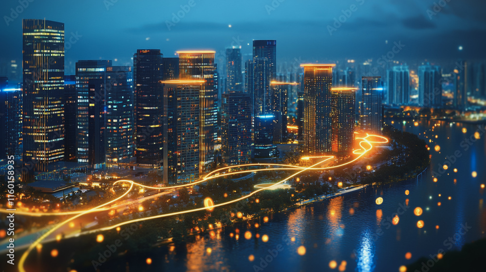 Fototapeta premium abstract professional business team people innovation connection of line from nail node to node on Smart Innovation city with connection cyber security network reciprocity , networking concept