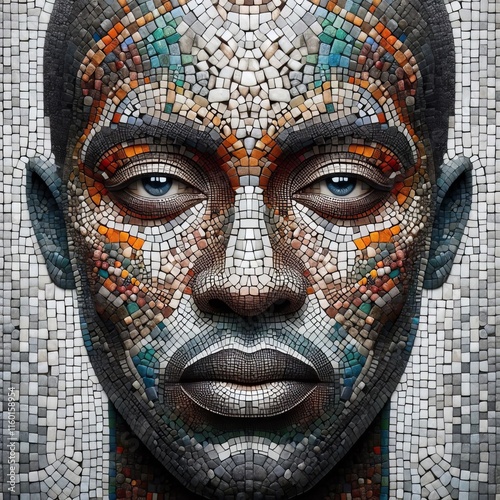 Mosaic Face A person s face made entirely of mosaic tiles comple photo