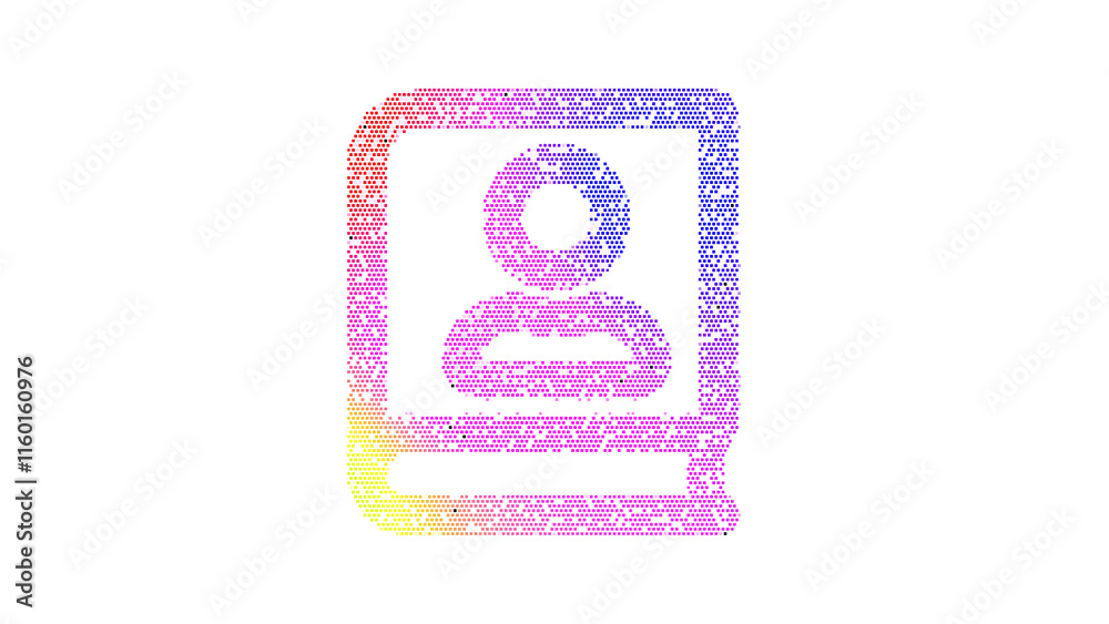 Icon book user is made up of LED square shapes. There are bright diodes and there are black dead diodes Icon book user is made up of LED square shapes. There are bright diodes and there are black dead diodes