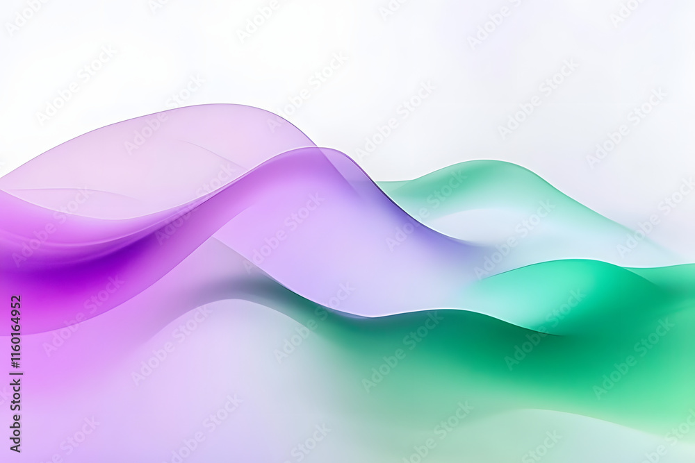 Abstract composition blurred gradients blending green and purple hues on a white background. The shapes are amorphous and fluid, evoking a dreamy, weightless atmosphere Abstract composition blurred gradients blending green and purple hues on a white background. The shapes are amorphous and fluid, evoking a dreamy, weightless atmosphere