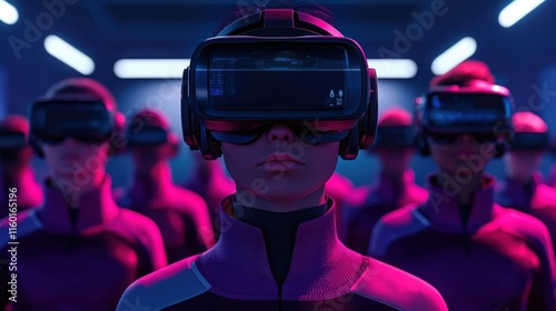 2025 Creative Projects vision and future. Futuristic scene with individuals wearing virtual reality headsets.