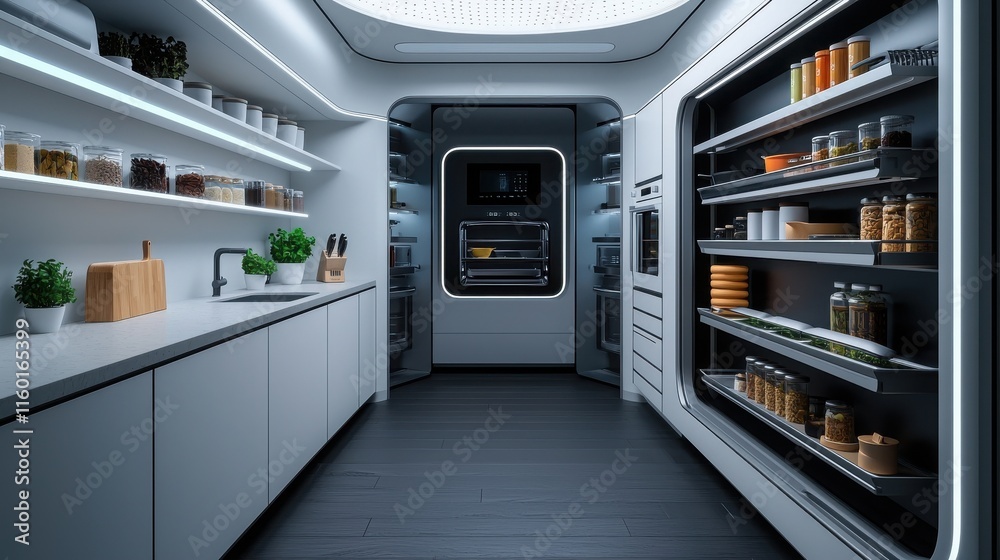 Fototapeta premium 2025 Creative Projects vision and future. Modern kitchen with sleek design and ample storage space.