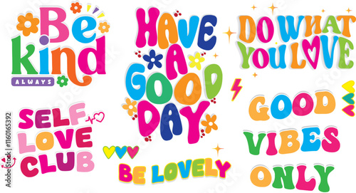 Positive and  Playful motivational Quotes hearts Typography for Sticker Design and Social Media Inspiration