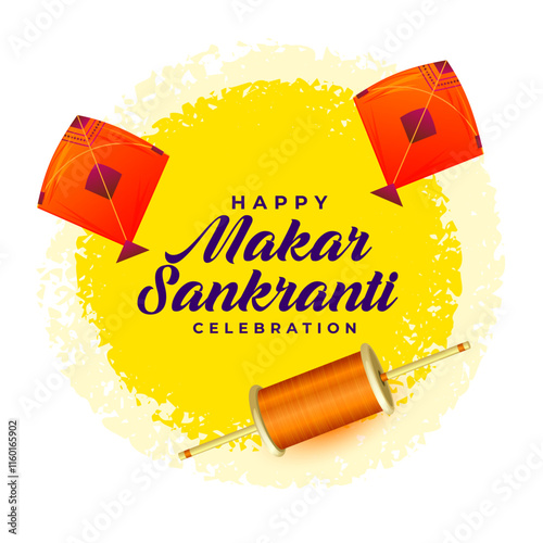 happy makar sankranti celebration card with flying kites design