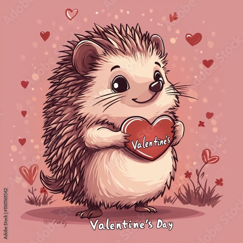 Hedgehod holing a heart for valentines day.  photo