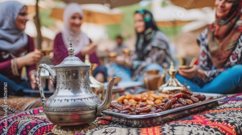 Arabian Tea Ceremony: Women Gathering for Traditional Date and Tea photo