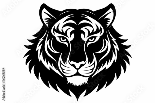 Tiger head silhouette vector illustration. Tiger head Black and White Vector illustration
