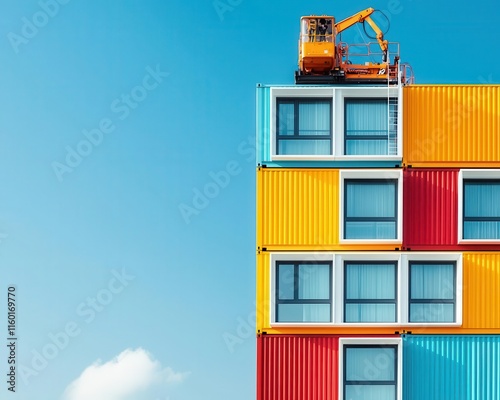 A containerbased residential tower being built, with a focus on ecofriendly architecture photo