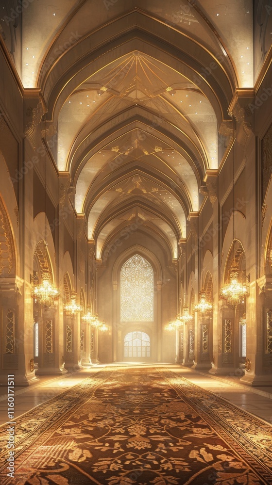 Fototapeta premium Grandiose Palace Hallway: Opulent Architecture and Golden Hues