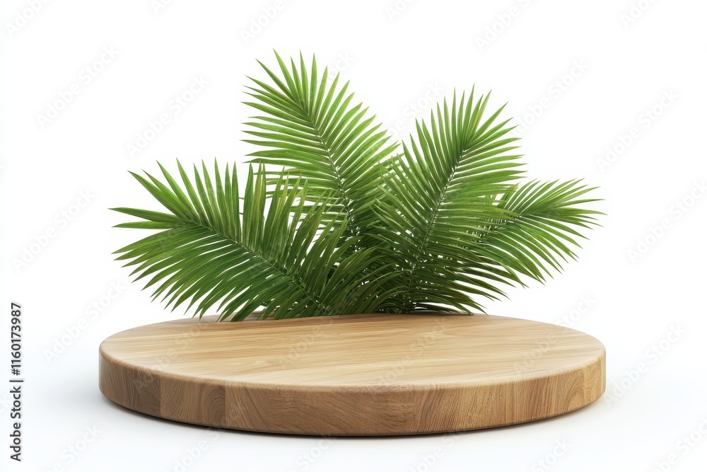 Wooden round podium with palm leaves. (25) Wooden round podium with palm leaves. (25)