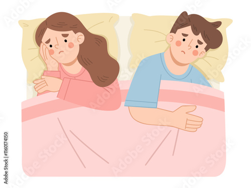 Illustration of a sad couple in bed