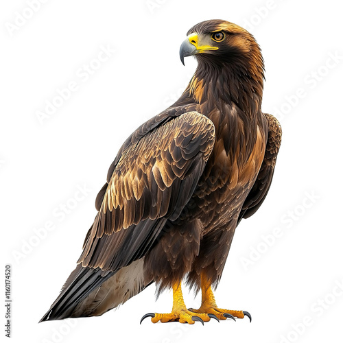 Front view full body shot of an extremely perfect looking single Golden Eagle bird isolated on a white transparent background photo