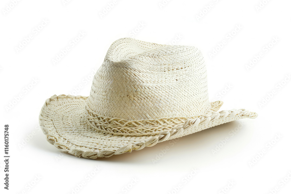 A straw cowboy hat, ideal for sun protection and outdoor activities. isolated on white background A straw cowboy hat, ideal for sun protection and outdoor activities. isolated on white background