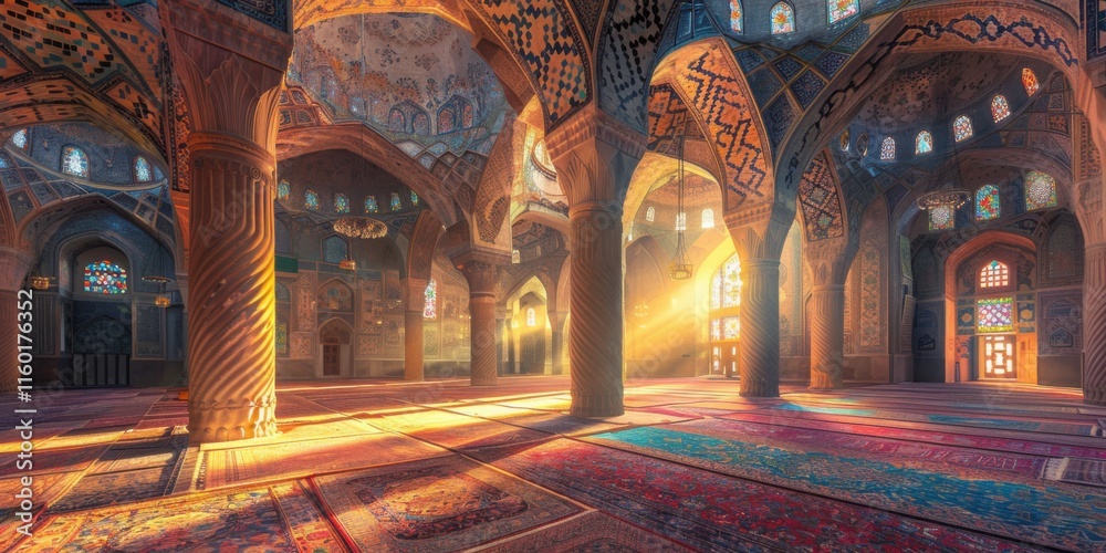 Obraz premium Sunlit Splendor: A Captivating View Inside a Majestic Mosque in Iran