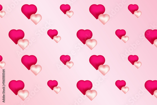 pattern of romantic illustration featuring a white central space bordered by vibrant pink and pastel pink hearts, banner, post card, wallpaper, wedding concepts.
