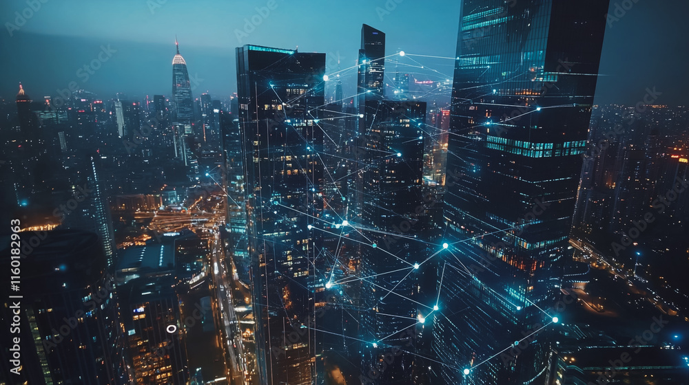 abstract professional business team people innovation connection of line from nail node to node on Smart Innovation city with connection cyber security network reciprocity , networking concept