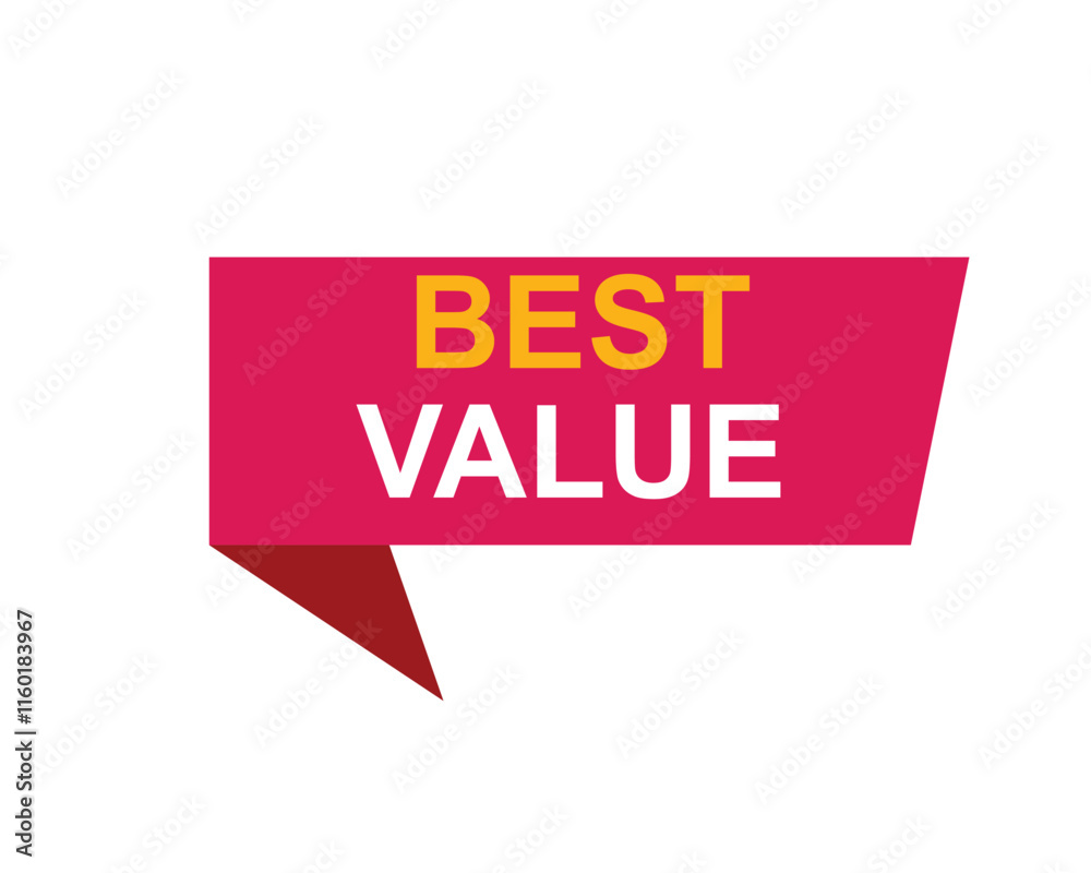 Fototapeta premium Best Value text on a ribbon. Designed with white title and pink stripe. Vector banner with tag on a transparent background.