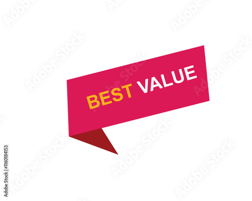 Best Value text on a ribbon. Designed with white title and pink stripe. Vector banner with tag on a transparent background.