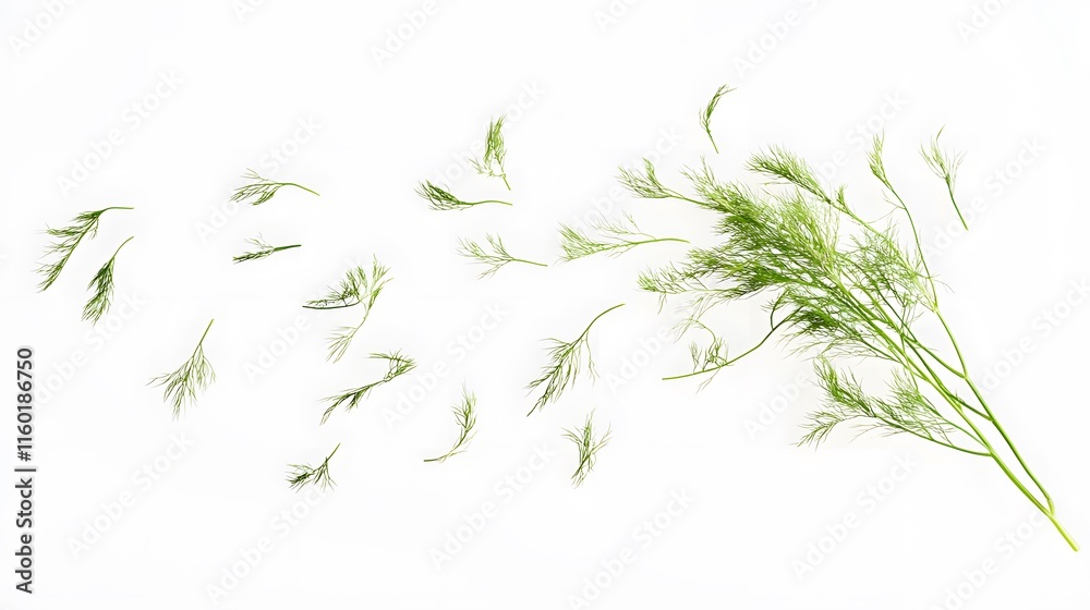 Obraz premium Falling Fennel isolated on a white background
