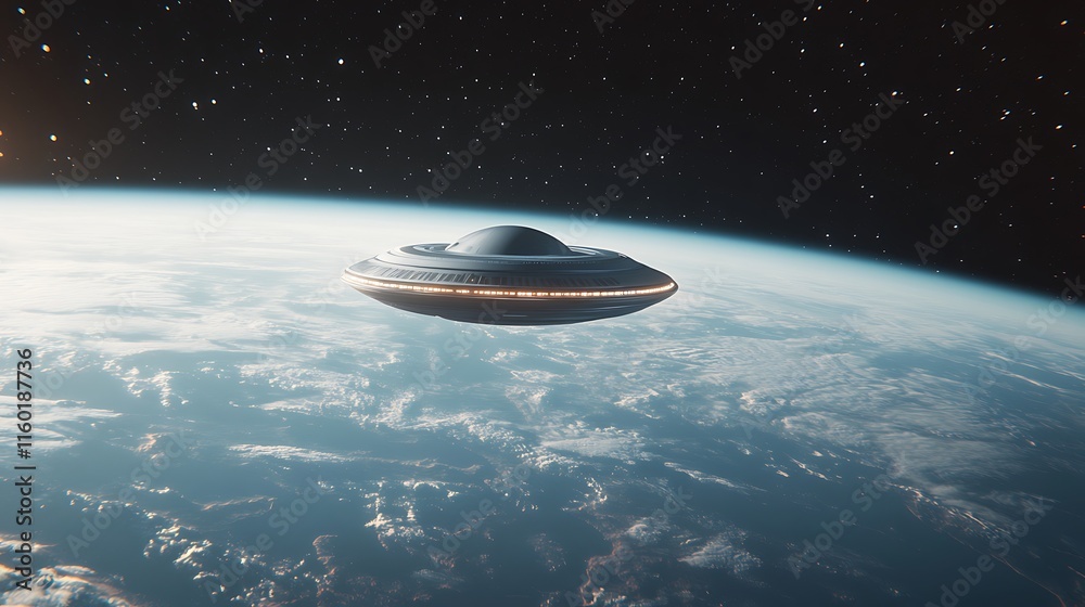 Stunning 3D View of Earth from Space Featuring a Massive Alien Mother Ship Hovering Above the Planet's Atmosphere Against the Backdrop of Stars Stunning 3D View of Earth from Space Featuring a Massive Alien Mother Ship Hovering Above the Planet's Atmosphere Against the Backdrop of Stars