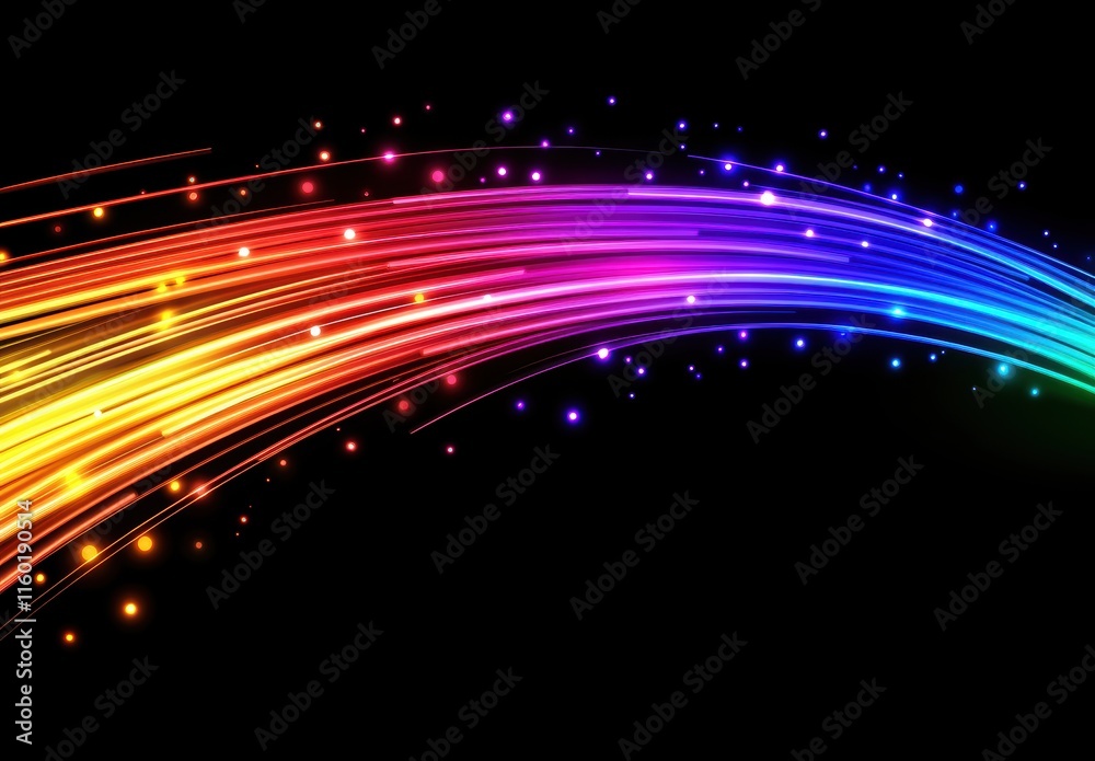 Fototapeta premium カラフルな光の線が空間を彩る様子は幻想的で、夜の雰囲気を引き立てる