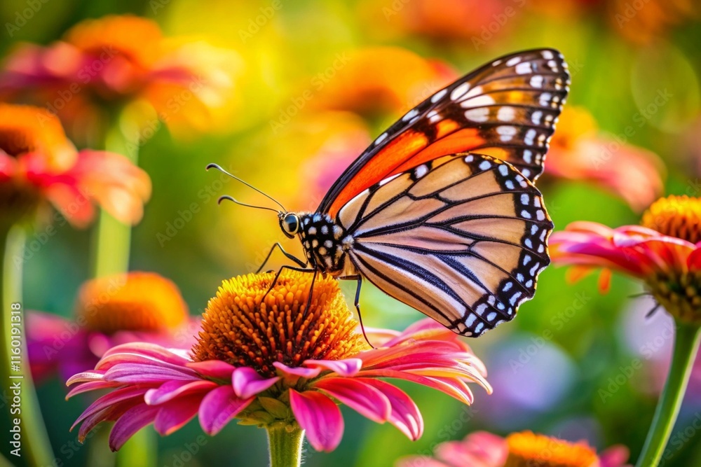 A butterfly is sitting on a pink flower A butterfly is sitting on a pink flower