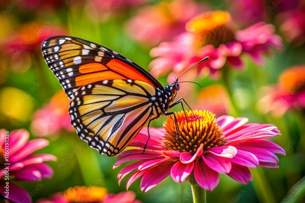 Fototapeta premium A butterfly is sitting on a pink flower