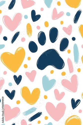 Wallpaper Mural Playful paw prints and colorful hearts pet-themed design digital artwork vibrant background top-down view love for animals Torontodigital.ca