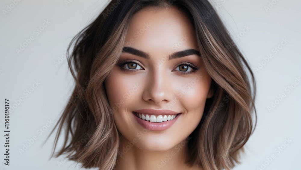 Woman with Brown Eyes Smiling in Bright White Light Woman with Brown Eyes Smiling in Bright White Light