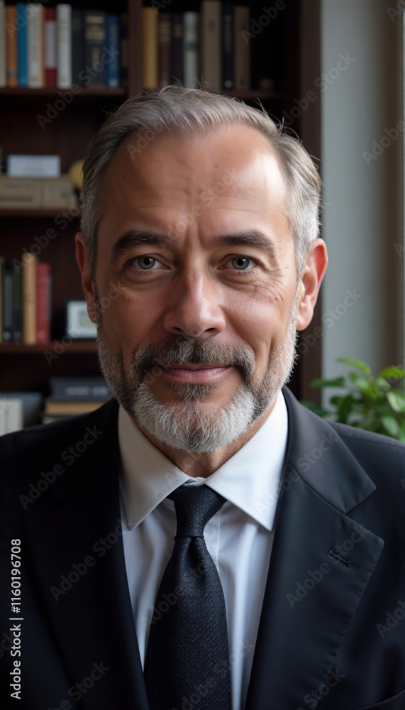 Middle-aged man in black suit, smiling and looking at the camera.Professionalism. Confidence. Corporate leadership. Warm atmosphere.Business portrait. Professional man. Corporate environment, office s Middle-aged man in black suit, smiling and looking at the camera.Professionalism. Confidence. Corporate leadership. Warm atmosphere.Business portrait. Professional man. Corporate environment, office s