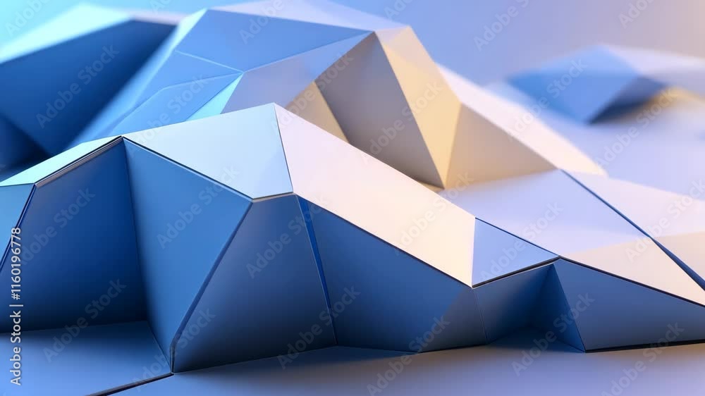 Abstract geometric paper fold low-poly animation with clean blue minimalist design, Technology corporate background for website