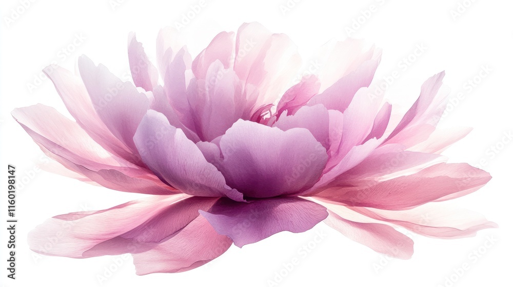 Fototapeta premium Soft pink peony blossom isolated on white background.