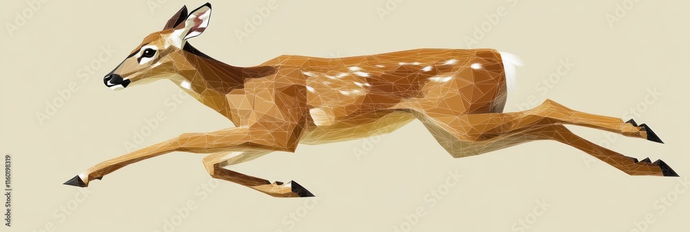 Fototapeta premium Low-poly whitetail deer fawn leaping.