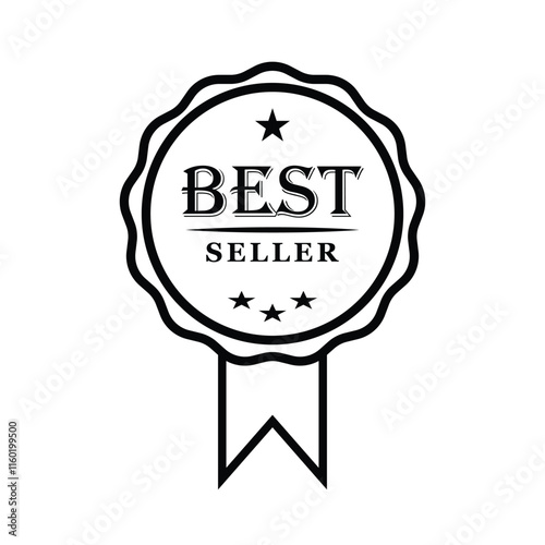 Best seller Decorated Seal Stamp Icon Hand Drawn Label Design Vector Graphic Stock Illustration