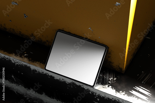 Tablet Mockup on Industrial Corner Surface

