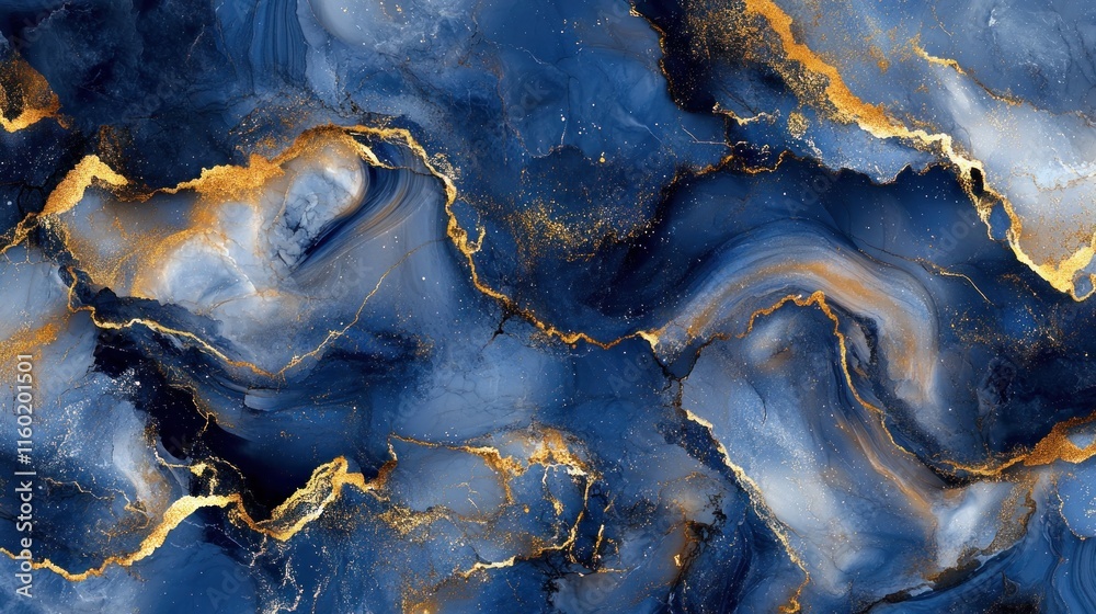 Fototapeta premium Abstract blue and gold marble texture.
