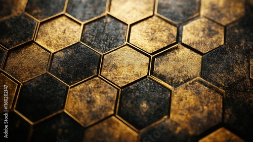 Abstract gold and black hexagonal pattern. (1) photo