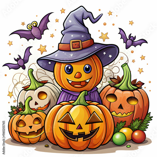 Fun Hand-Drawn Happy Halloween Celebration Cartoon