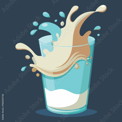 A glass of milk with splashes vector art on dark background generated Ai