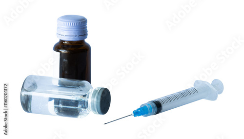 Set of Medical syringe and bottle