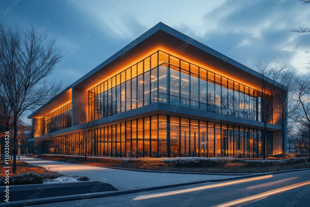 Obraz premium Illuminated Modern Architecture at Dusk